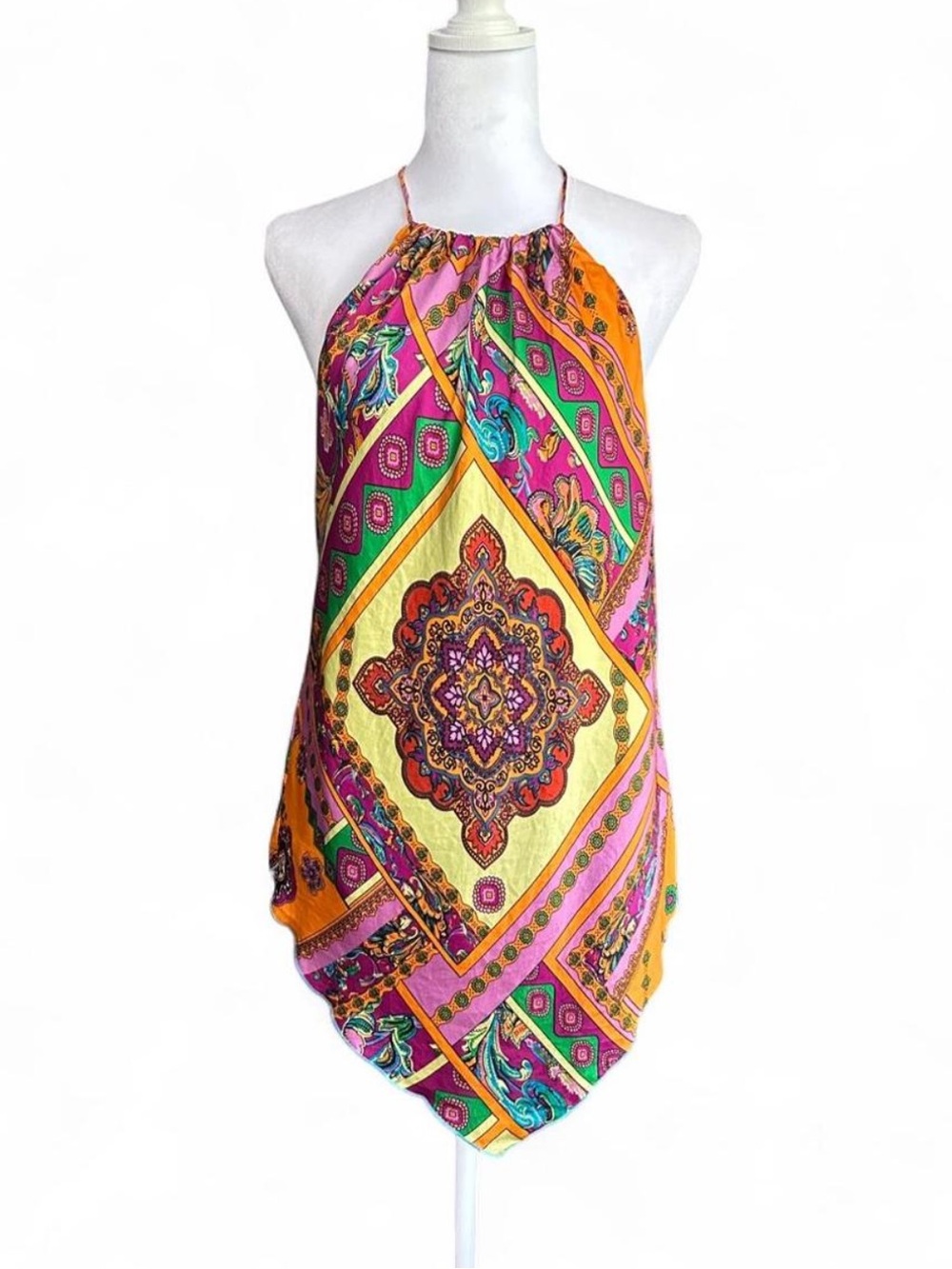 Silk handkerchief boho maximalist print scarf top